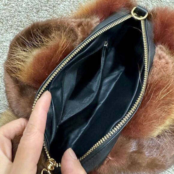 Brown Gradient Real Raccoon Fur & Fur Handles Satchel Bag/Crossbody - Picture 16 of 17